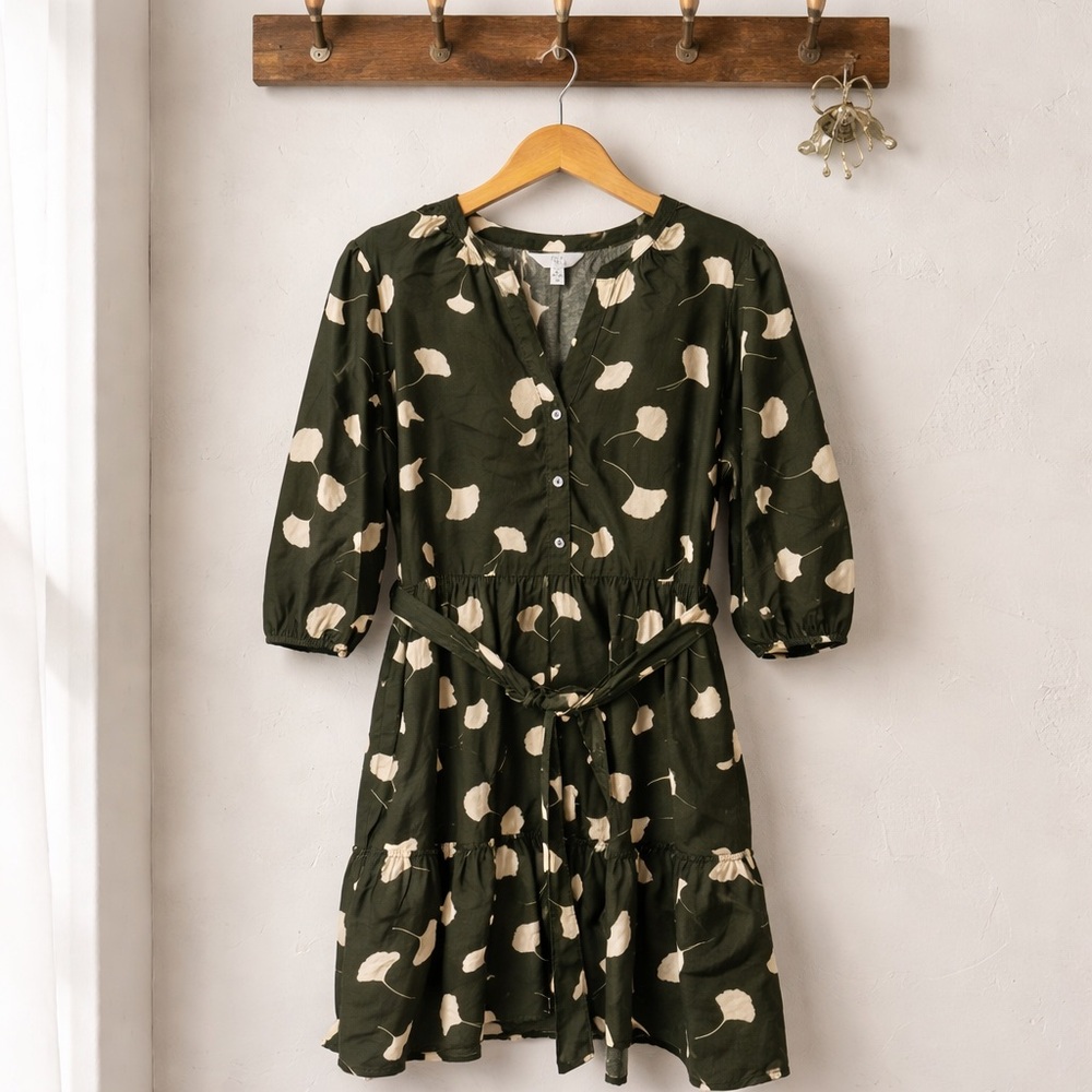 Time & Tru Dark Green and Cream Poplin Shirt Dress